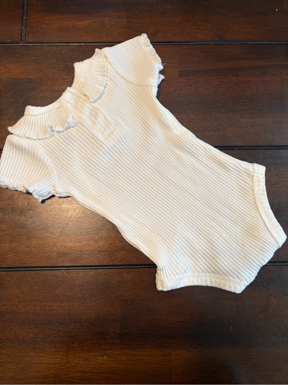 Nicole Miller Cream Ribbed Ruffle-Trim One-Piece - Picture 2 of 4